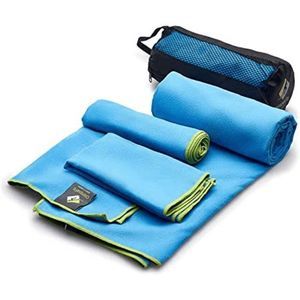 OlimpiaFit, Blue 3 Size/4 Piece Pack of Lightweight Microfiber Travel Towels w/B